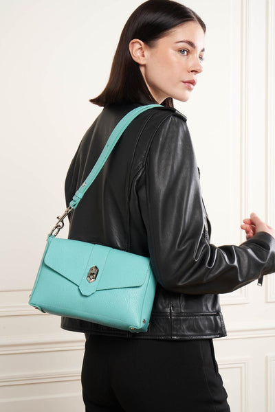 small crossbody bag - foulonné double #couleur_lagon-in-ecru