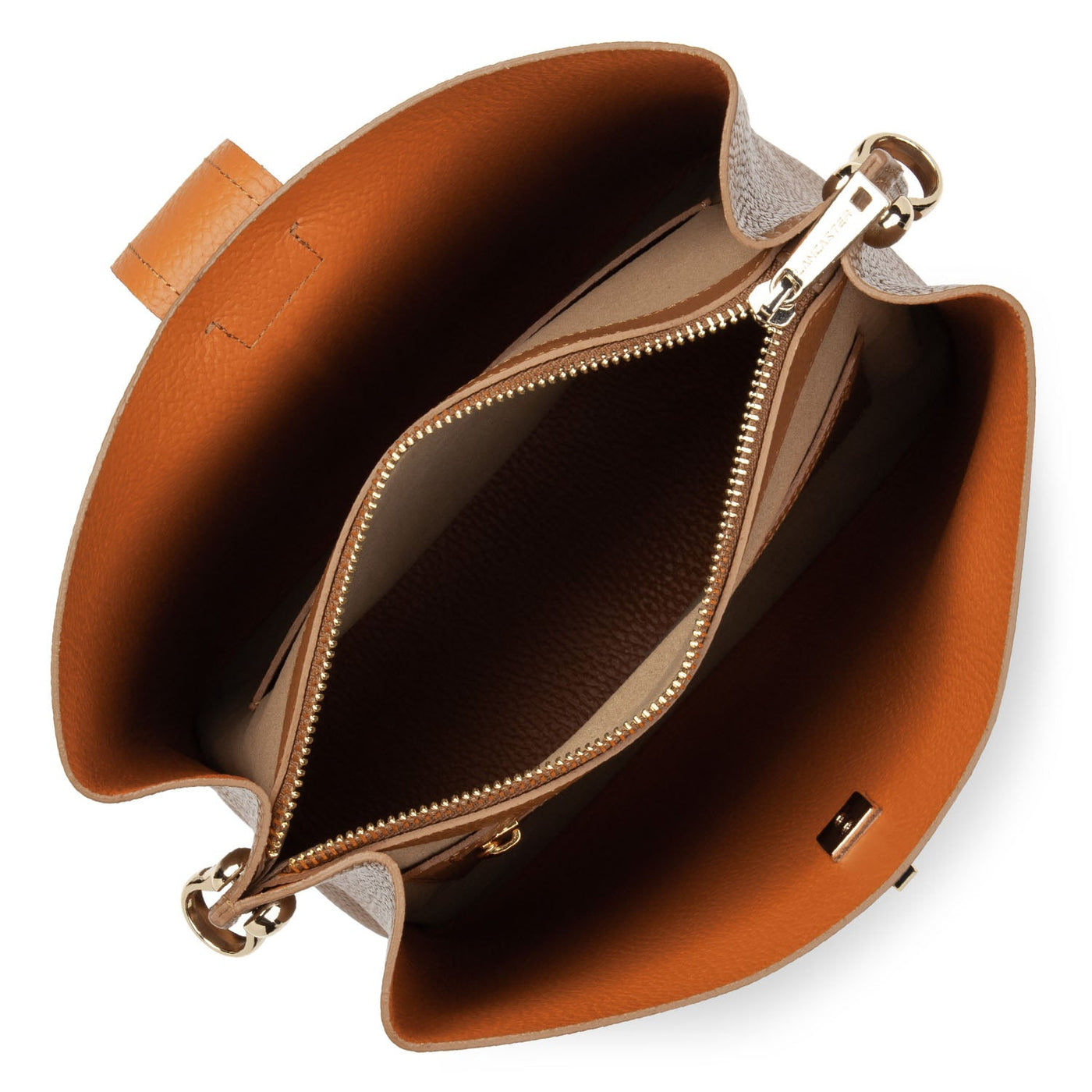 small bucket bag - foulonné double #couleur_camel-in-orange