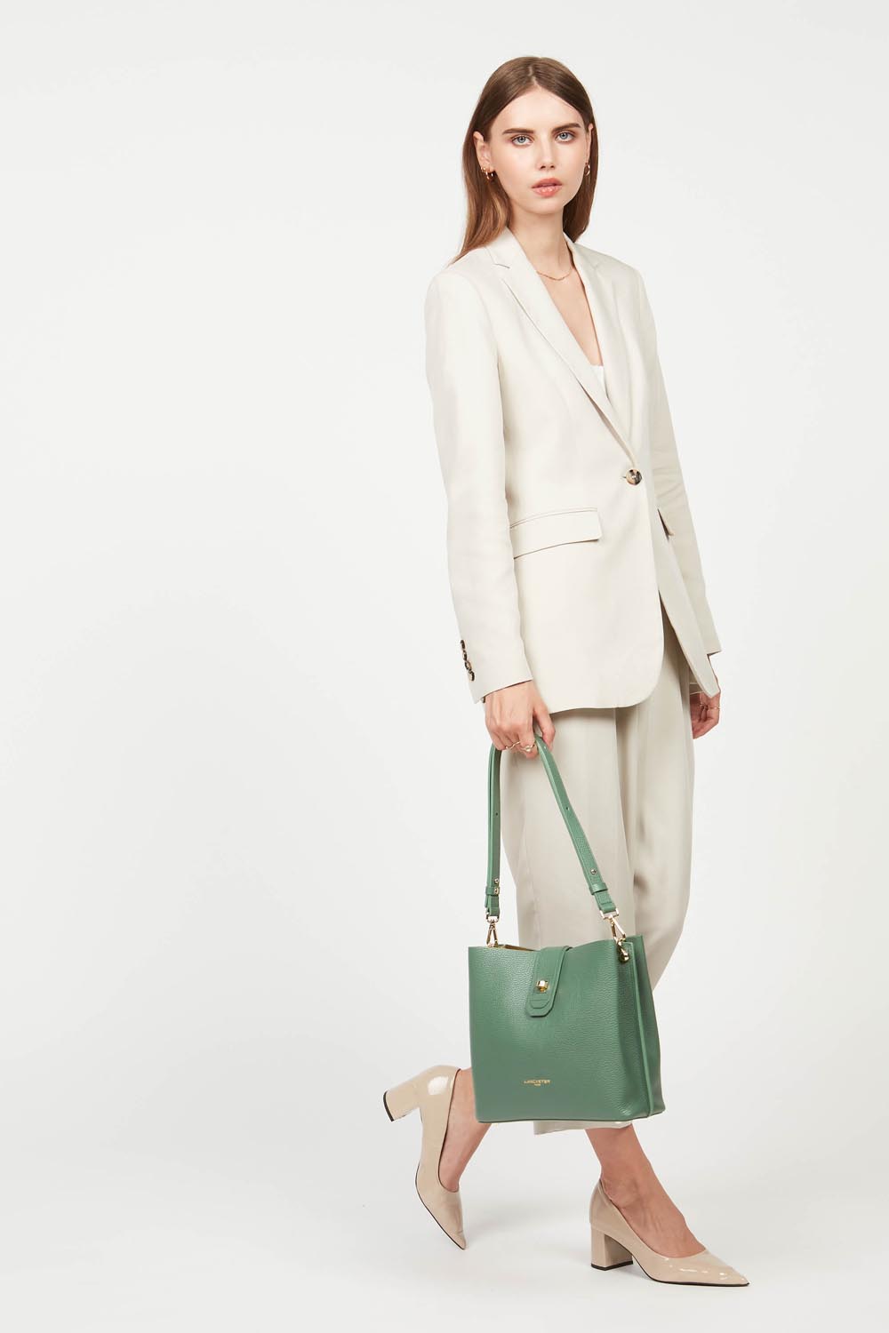 small bucket bag - foulonné double #couleur_vert-fort-in-or