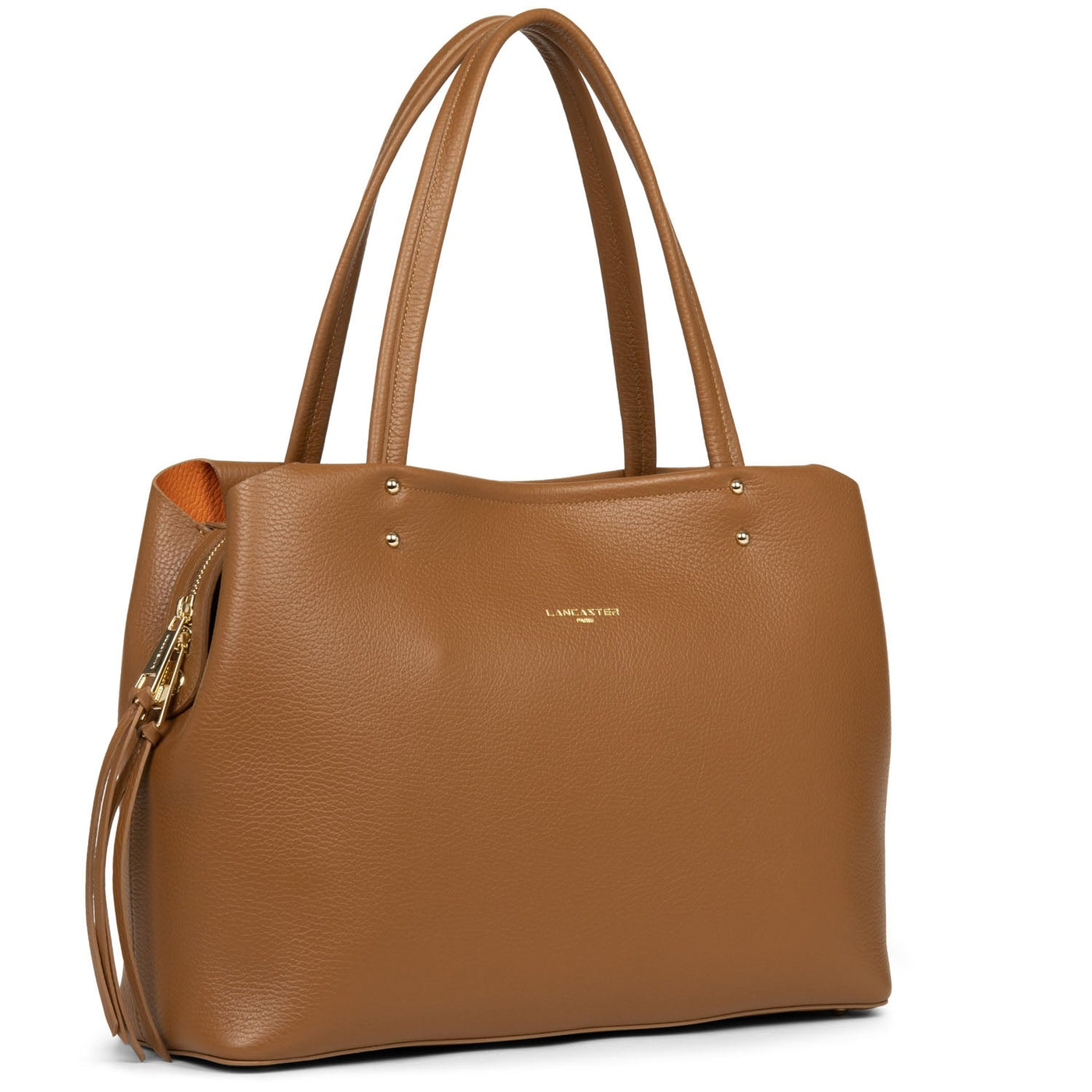 large tote bag - foulonné double #couleur_camel-in-orange