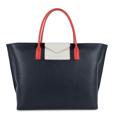 large tote bag - maya #couleur_bleu-fonc-ivoire-corail