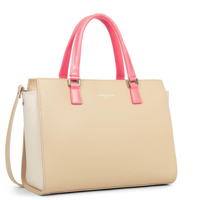 large tote bag - smooth #couleur_beige-ecru-rose-fonc