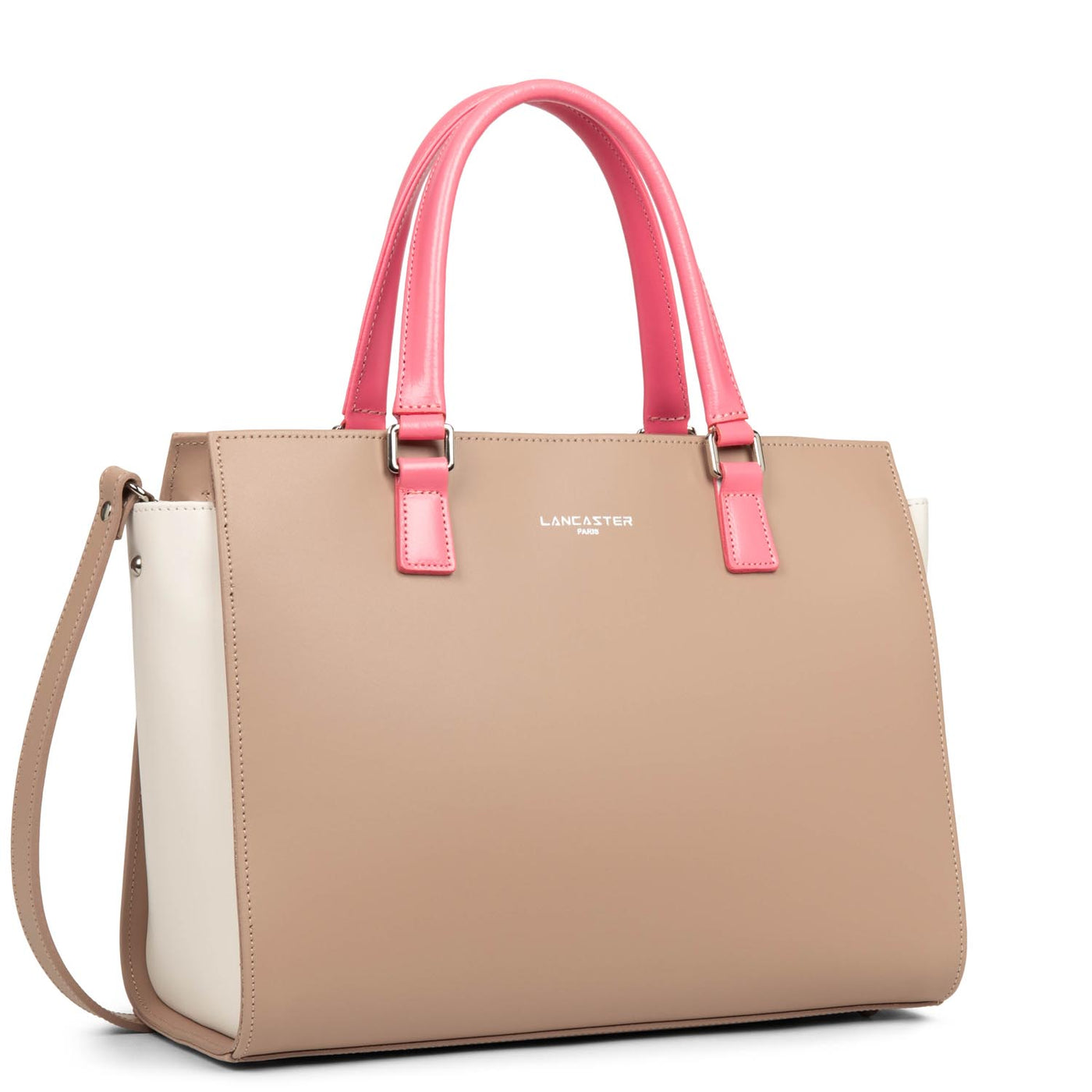 large tote bag - smooth #couleur_nude-ecru-rose-fonc