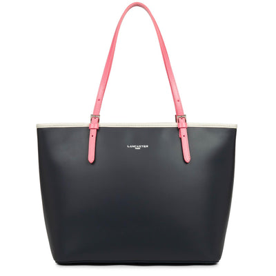 large tote bag - smooth #couleur_bleu-fonc-ecru-rose-fonc
