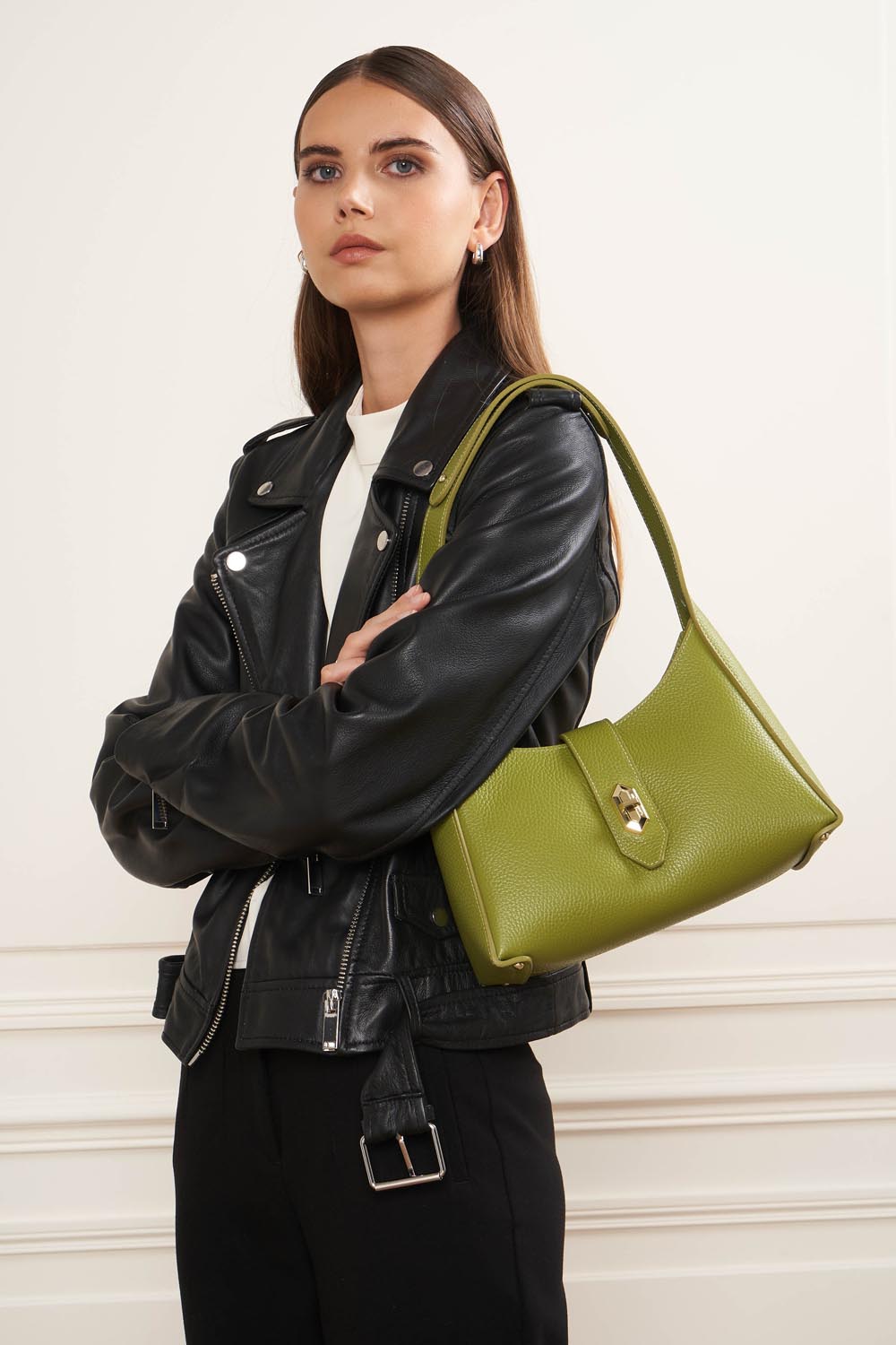 hobo bag - foulonné double #couleur_olive-in-cleri
