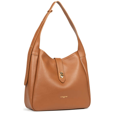 Large bucket bag - Top Double #couleur_camel-in-orange