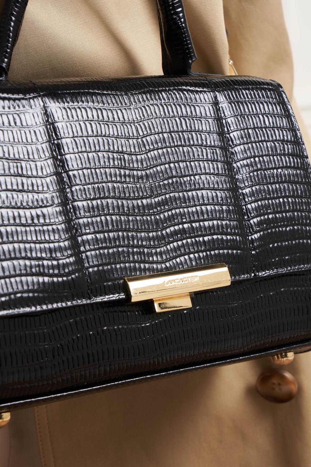 small handbag - exotic trinity #couleur_noir-lzard