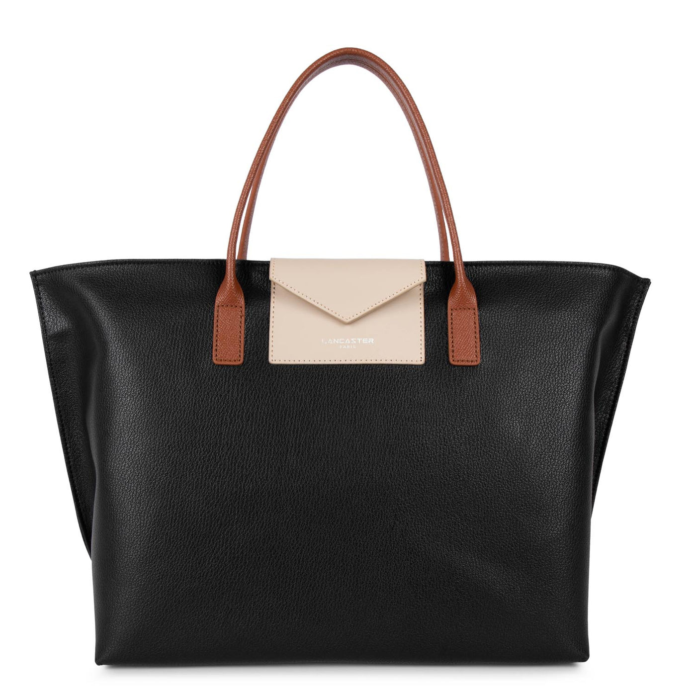 large tote bag - maya #couleur_noir-galet-ros-cognac