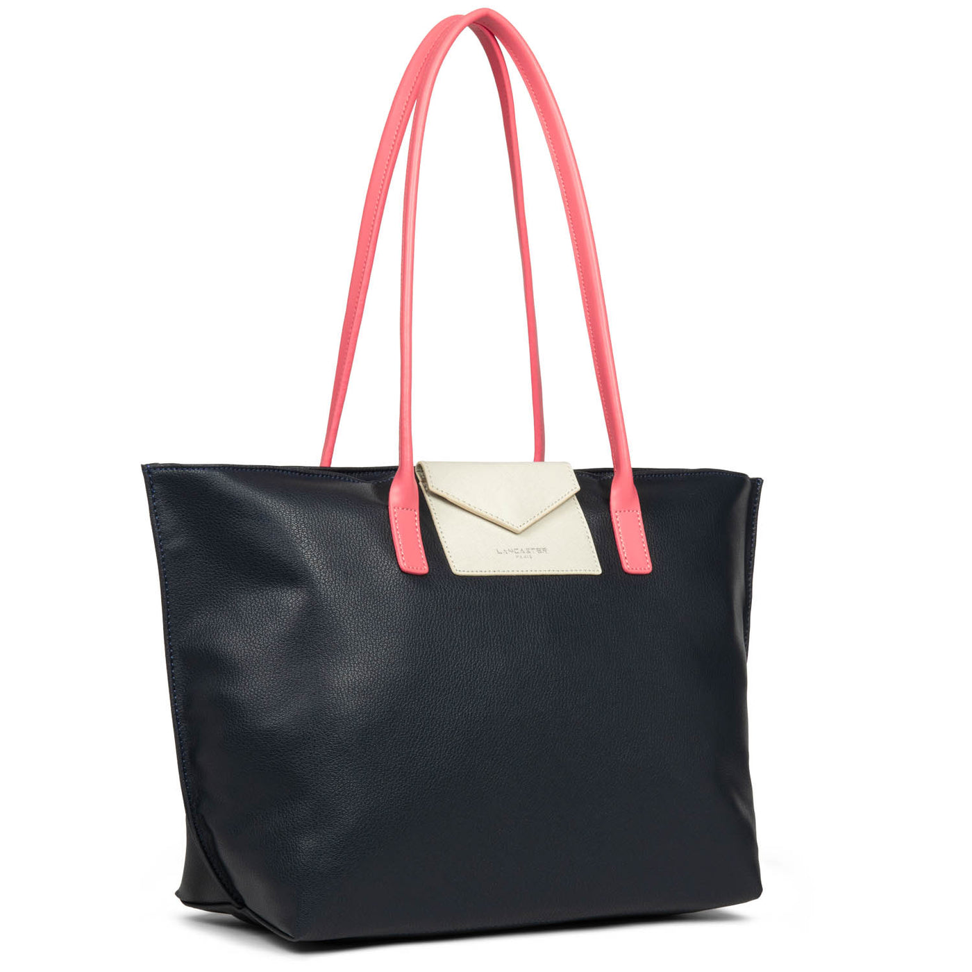 large tote bag - maya #couleur_bleu-fonc-blanc-rose