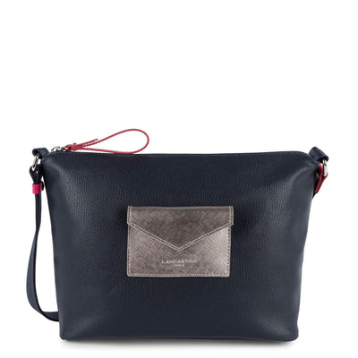 shoulder bag - maya #couleur_bleu-fonc-gris-argent-fuxia