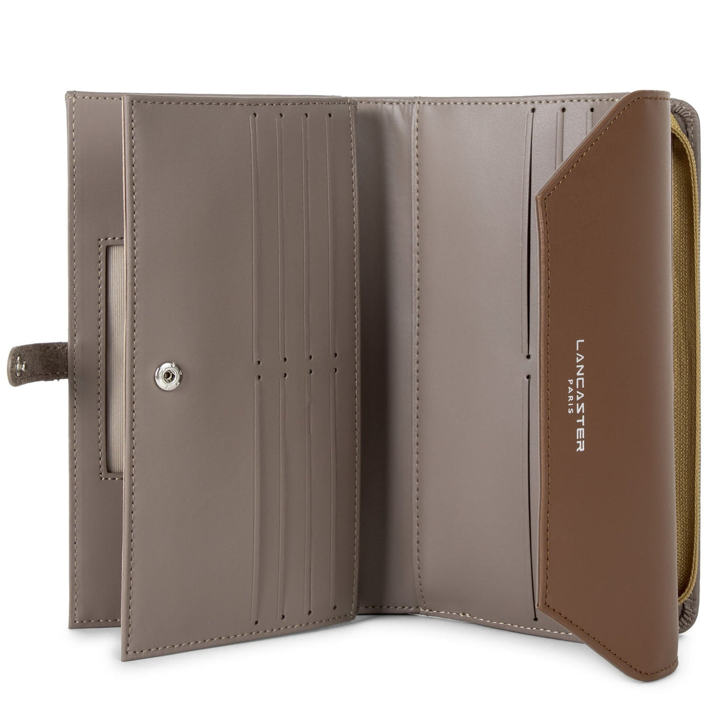 back to back organizer wallet - smooth #couleur_taupe-gingembre-vison