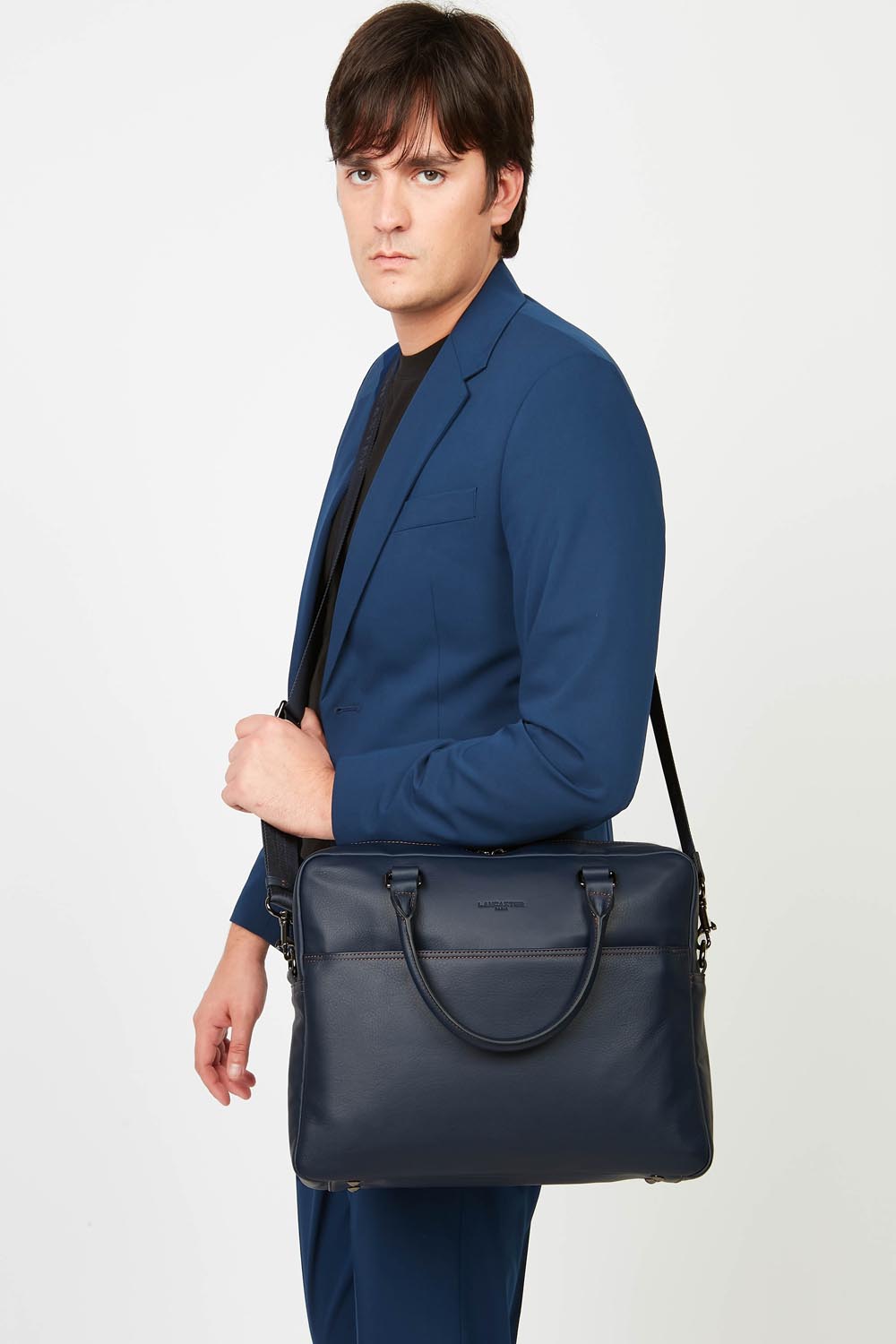 large portfolio document holder bag - soft vintage homme #couleur_bleu-fonc-camel