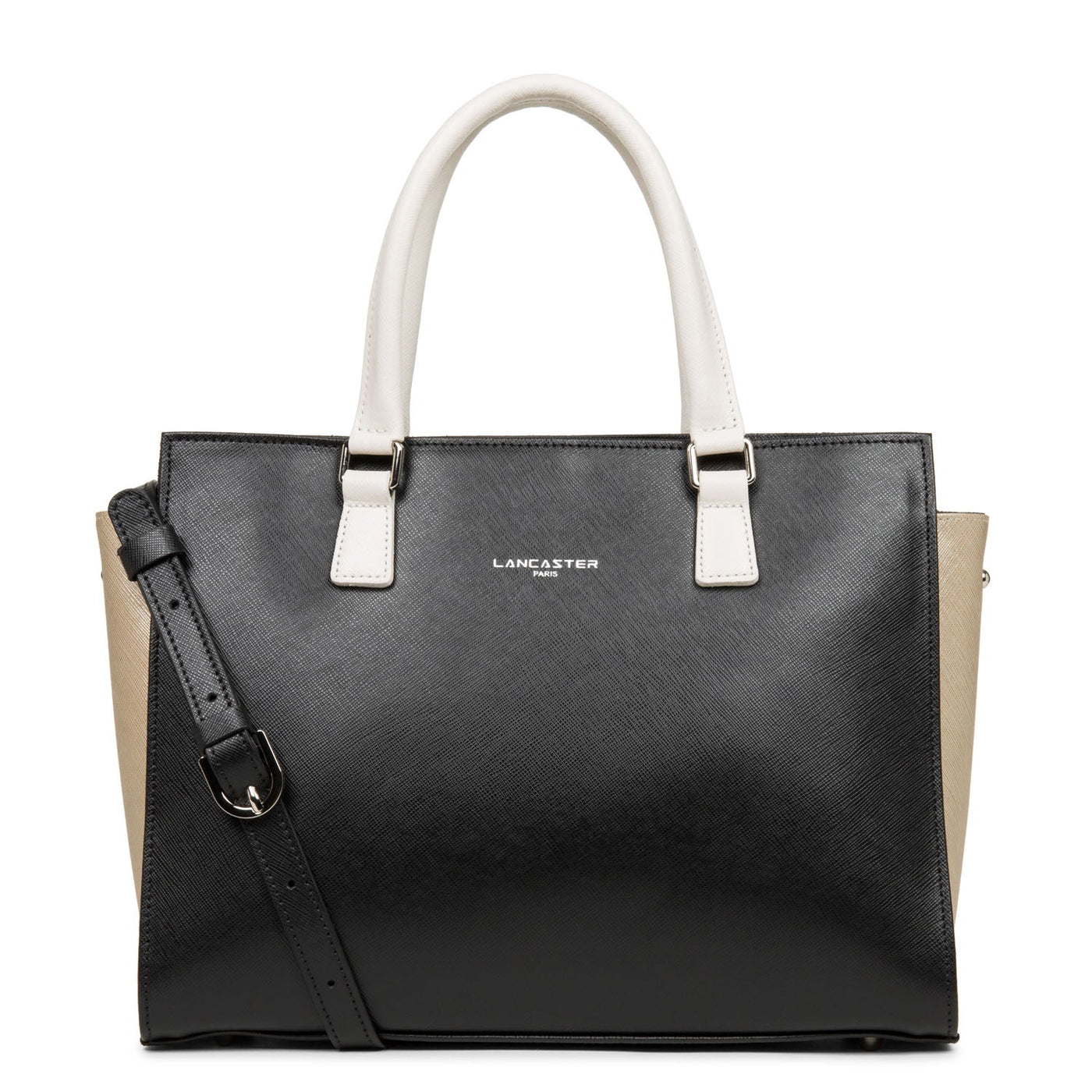 handbag - saffiano intemporel #couleur_noir-champagne-ivoire