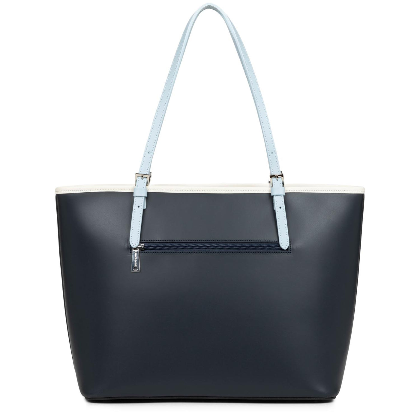 large tote bag - smooth #couleur_bleu-fonc-ecru-bleu-ciel