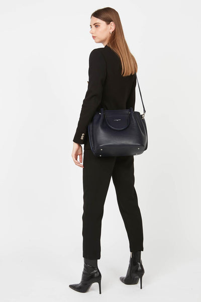 large handbag - foulonné double #couleur_bleu-fonc-in-argent