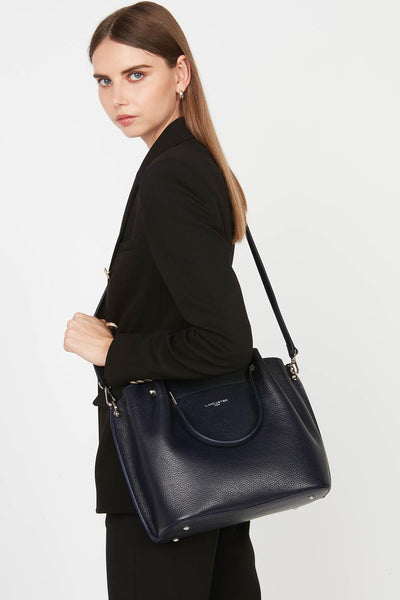 large handbag - foulonné double #couleur_bleu-fonc-in-argent
