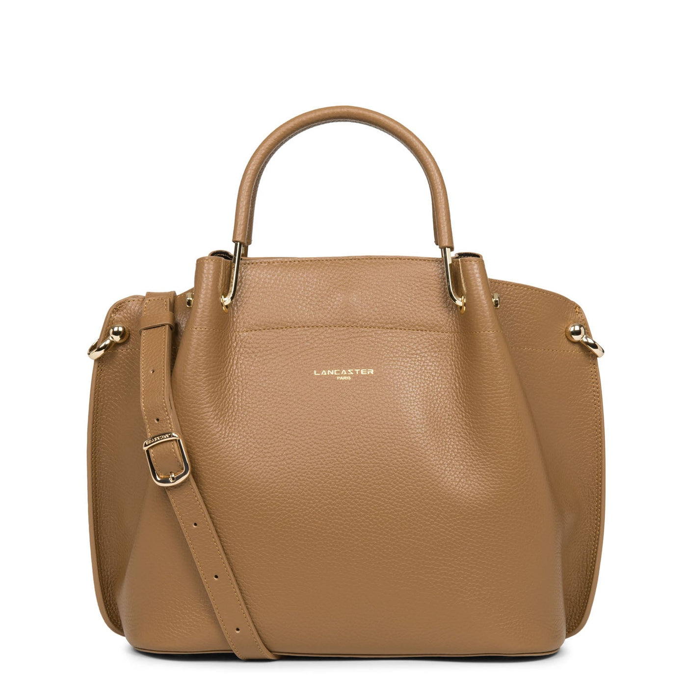 large handbag - foulonné double #couleur_camel-in-noir
