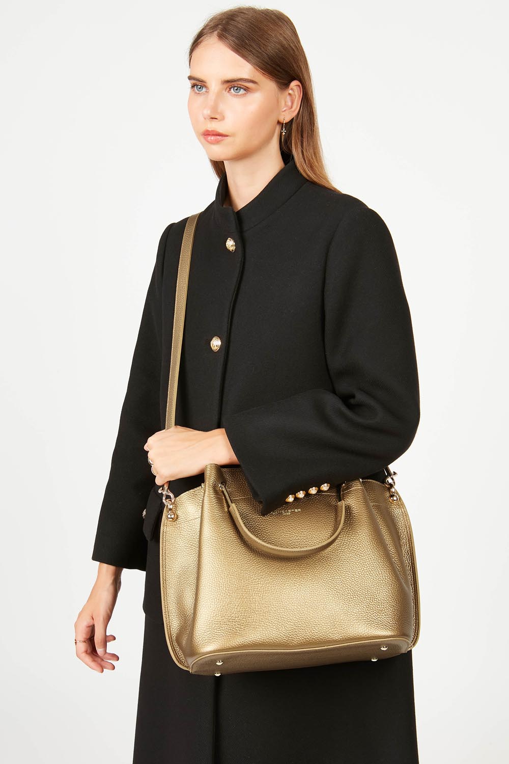 large handbag - foulonné double #couleur_gold-antic-in-naturel