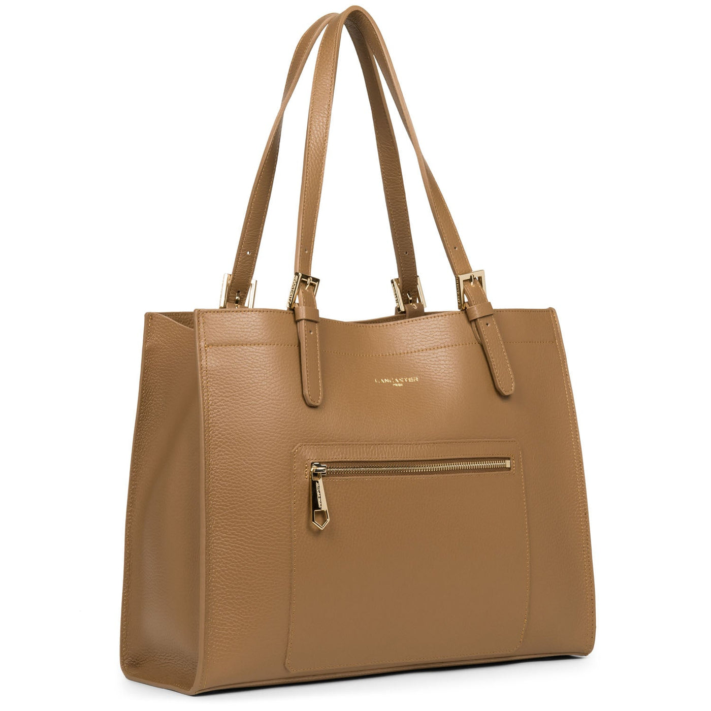 large tote bag - foulonné double #couleur_camel-in-noir