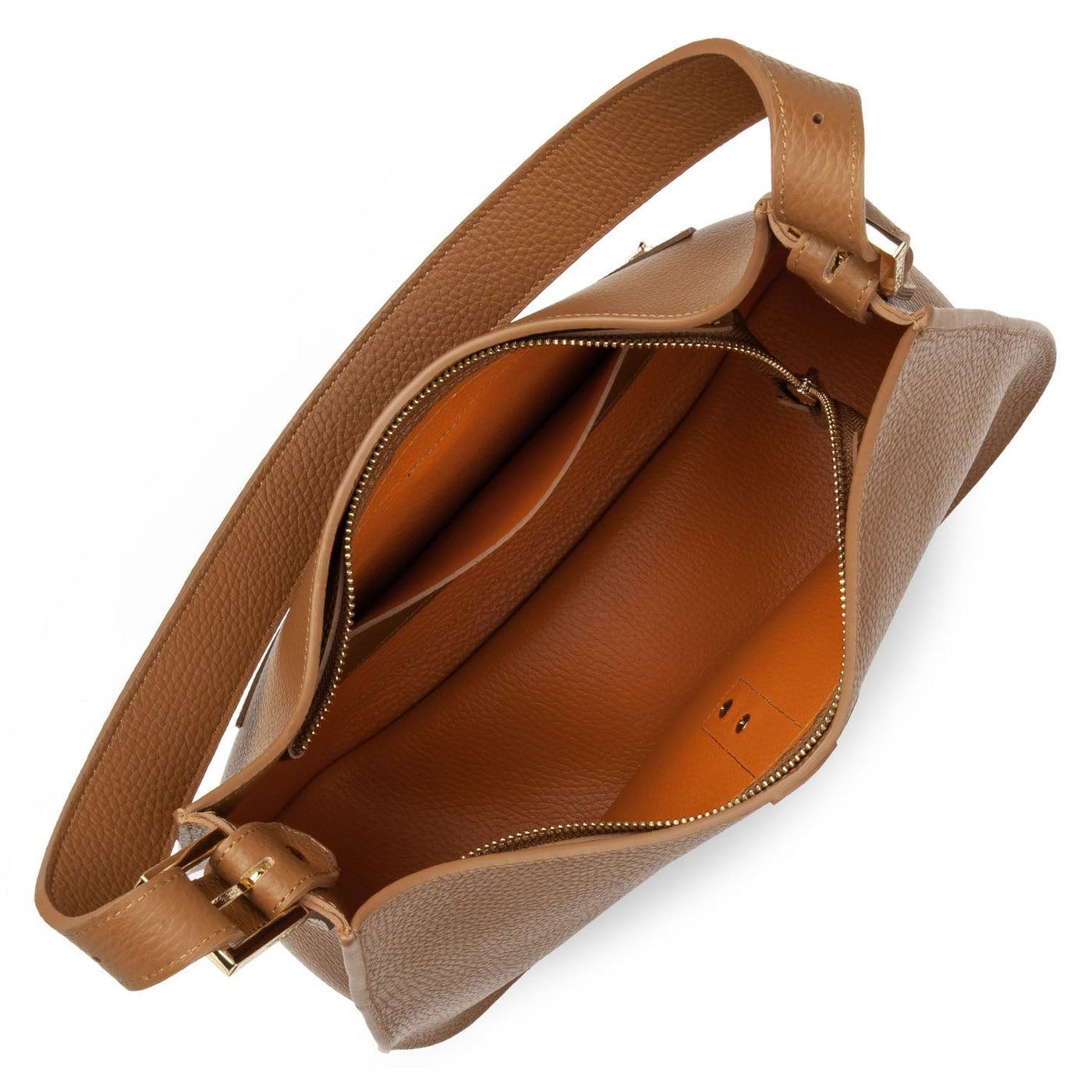 shoulder bag - foulonné double hook #couleur_camel-in-orange