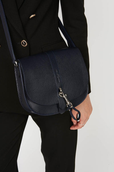 shoulder bag - foulonné double hook #couleur_bleu-fonc-in-argent