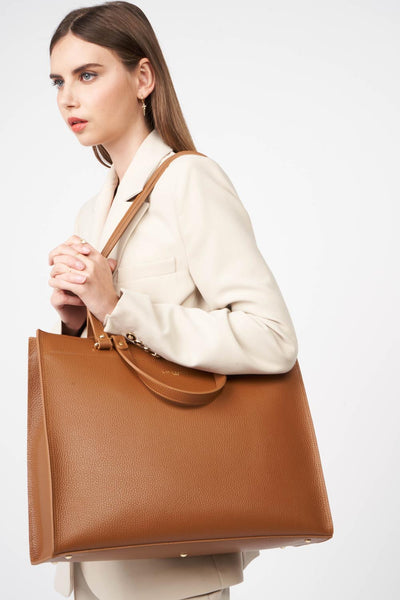 extra large tote bag - foulonné double #couleur_camel-in-orange