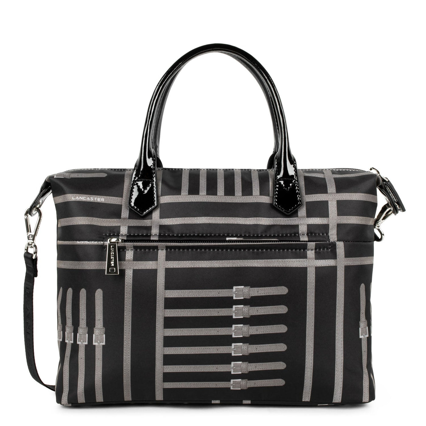 m handbag - basic verni #couleur_noir-taupe
