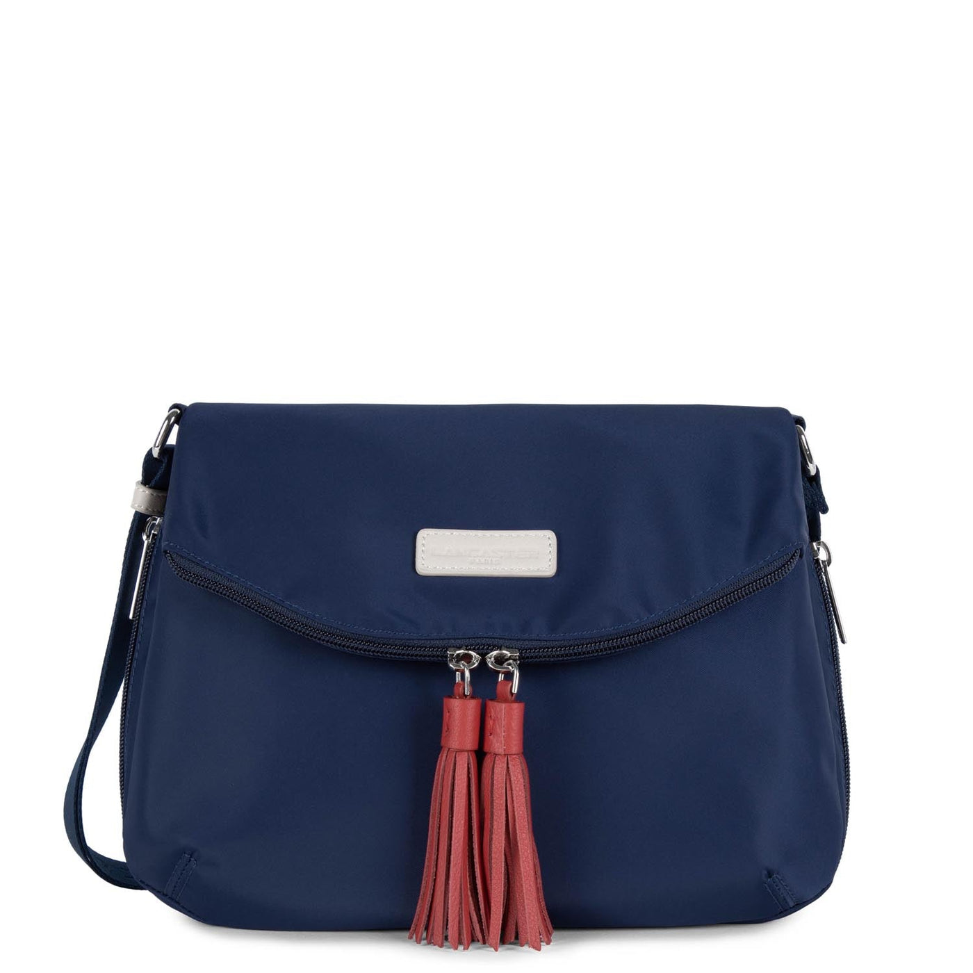 shoulder bag - basic pompon #couleur_bleu-fonc-beige-rouge