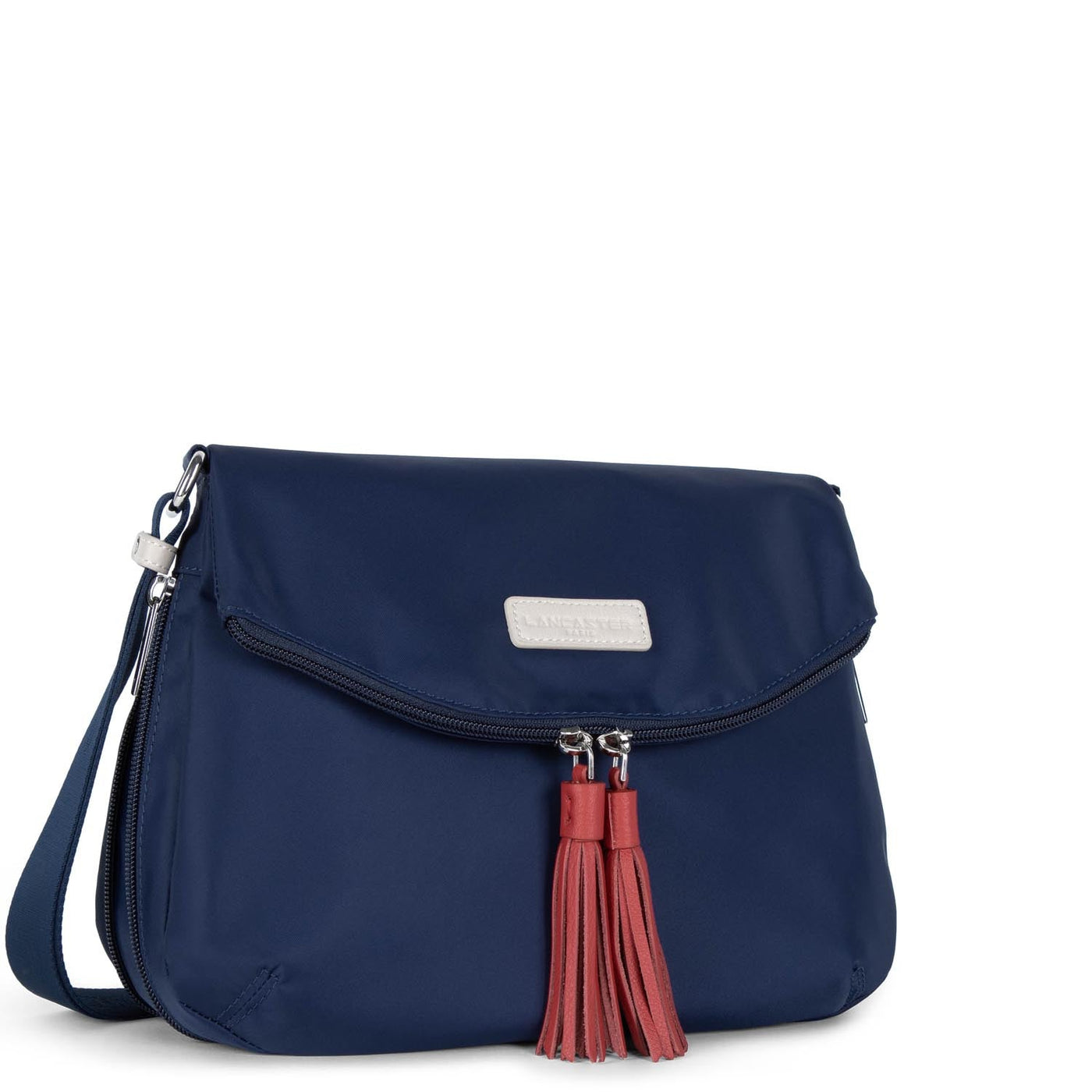 shoulder bag - basic pompon #couleur_bleu-fonc-beige-rouge