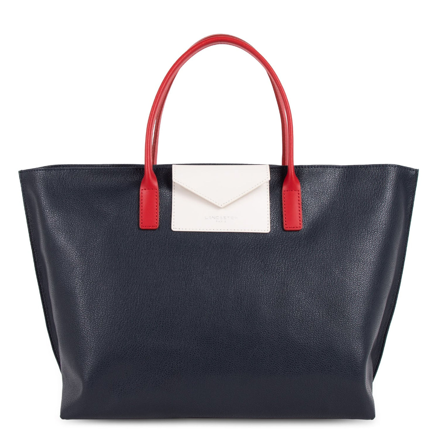 large tote bag - maya #couleur_bleu-fonc-ecru-rouge