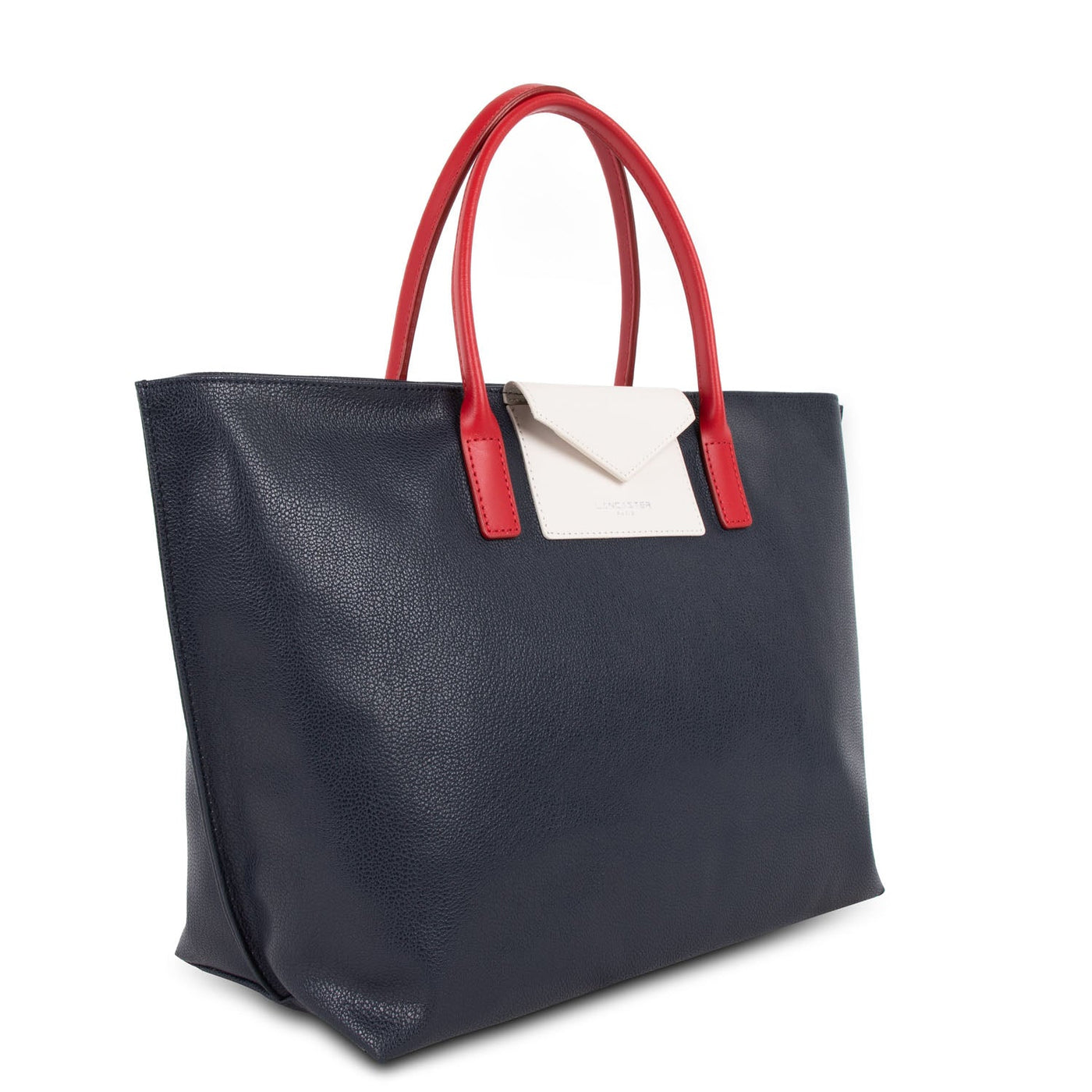 large tote bag - maya #couleur_bleu-fonc-ecru-rouge