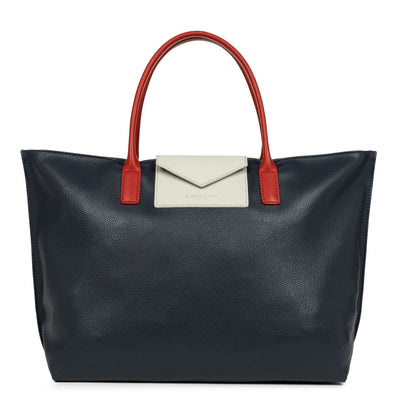 large tote bag - maya #couleur_bleu-fonc-gris-clair-rouge