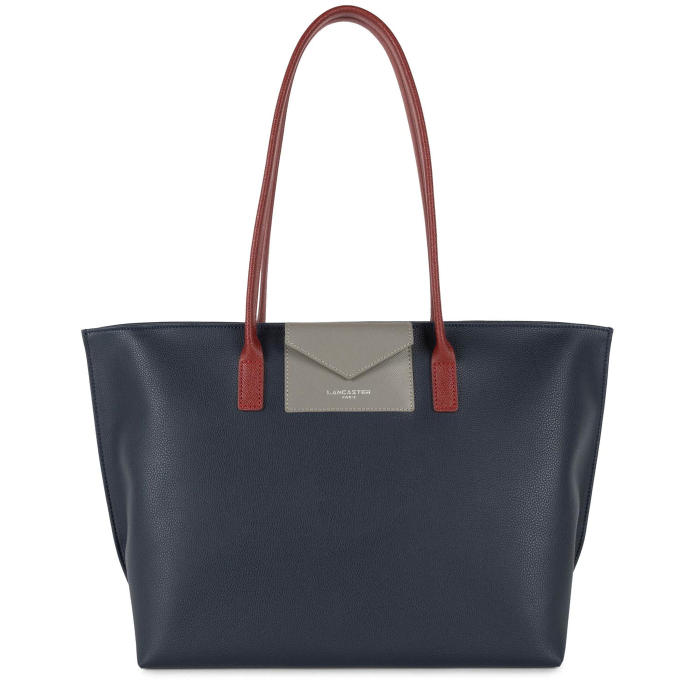 large tote bag - maya #couleur_bleu-fonc-gris-chaud-carmin