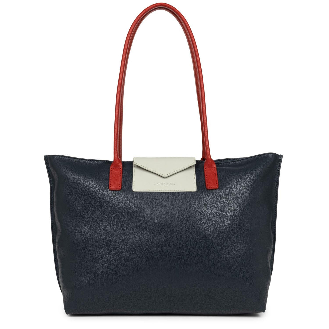 large tote bag - maya #couleur_bleu-fonc-gris-clair-rouge