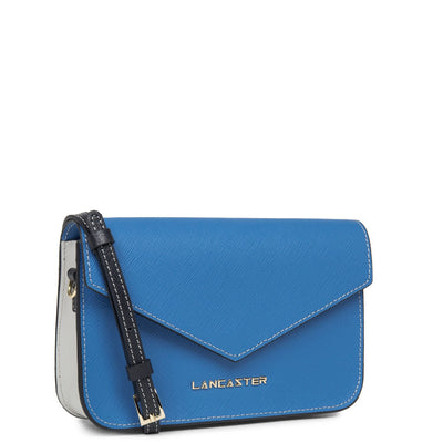 small crossbody bag - saffiano signature #couleur_bleu-cyan-gris-perle-bleu-fonce