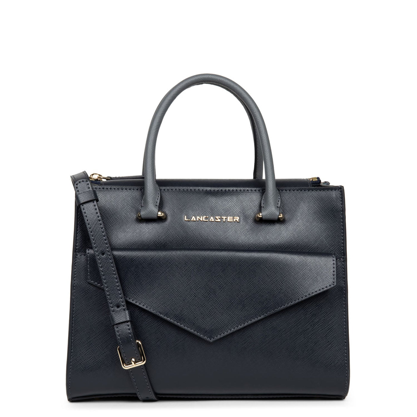 handbag - saffiano signature #couleur_bleu-fonce-bleu-ardoise-gris