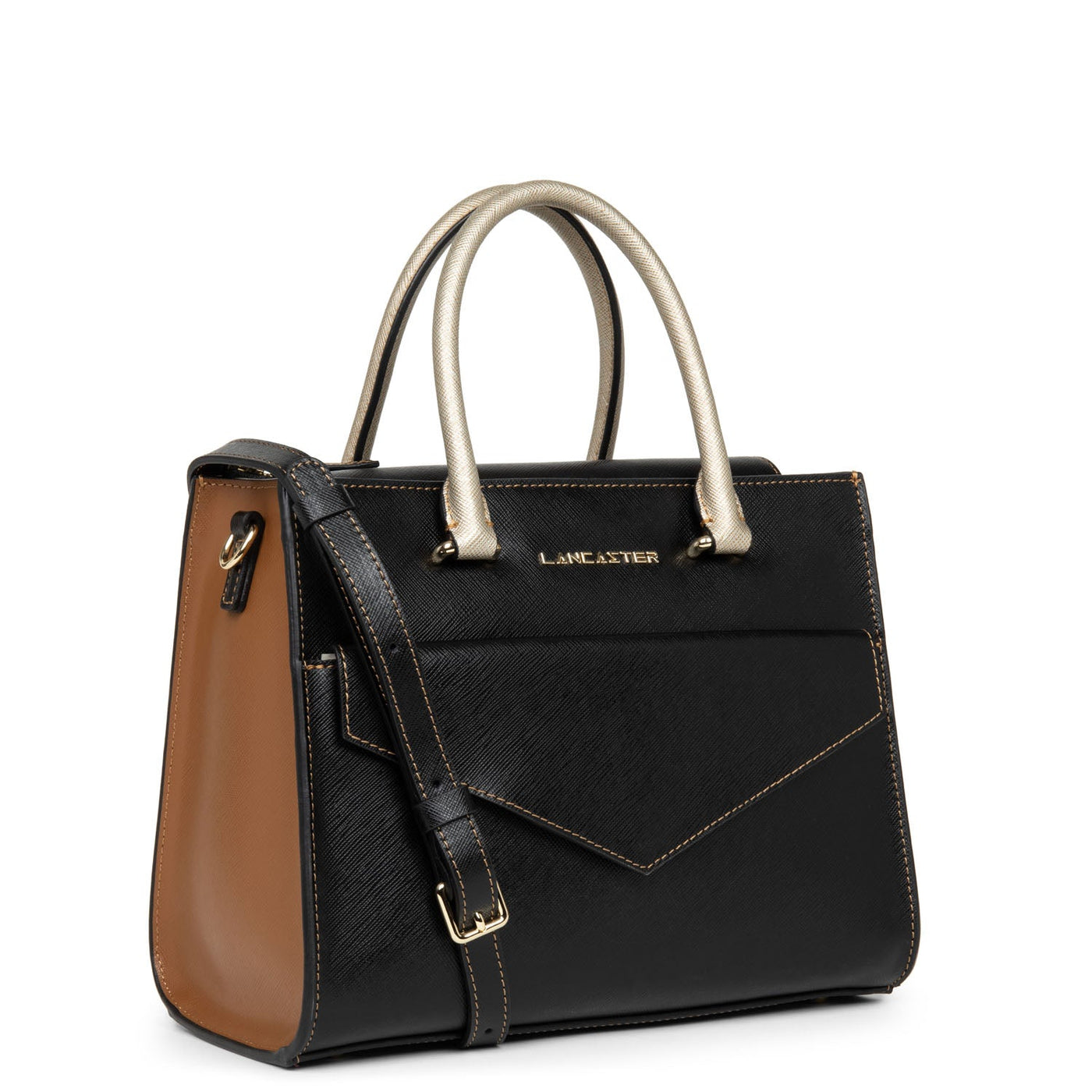 handbag - saffiano signature #couleur_noir-camel-champagne