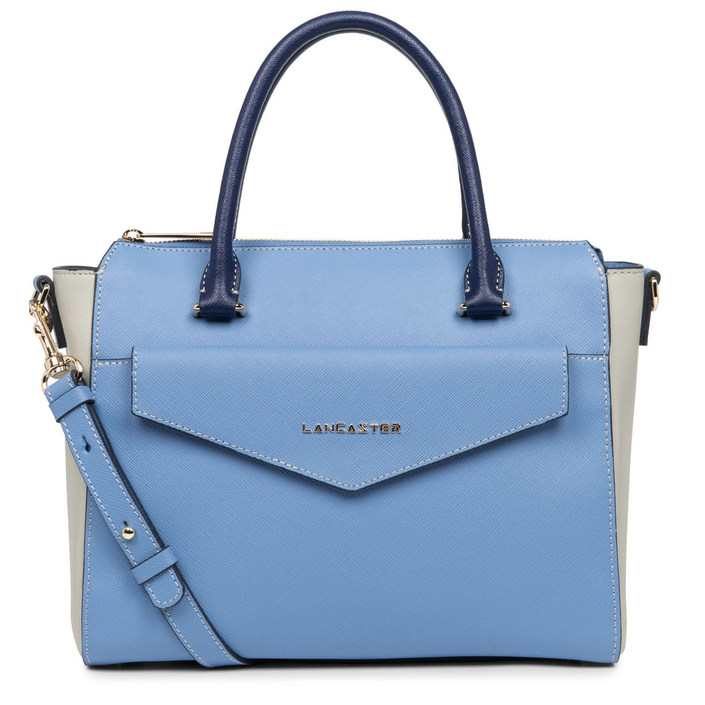 handbag - saffiano signature #couleur_bleu-ciel-gris-clair-bleu-fonce