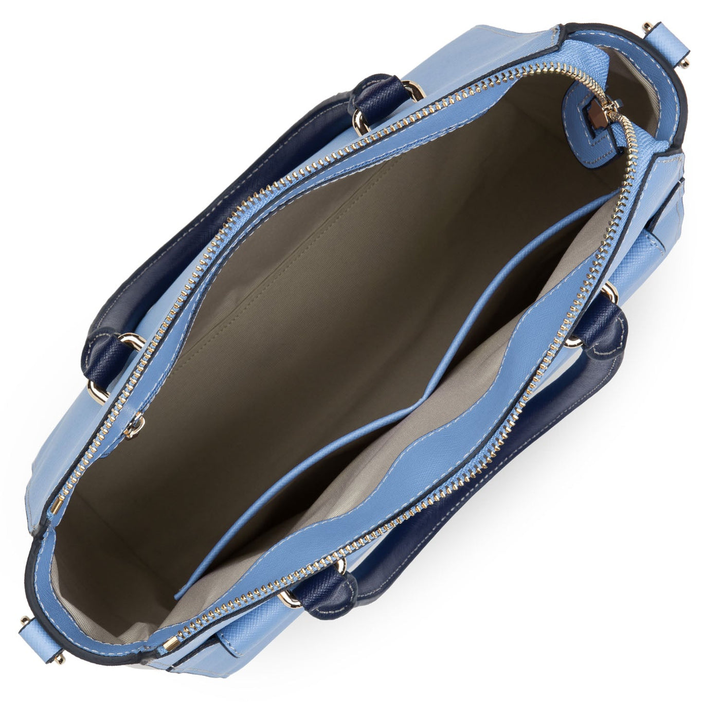 handbag - saffiano signature #couleur_bleu-ciel-gris-clair-bleu-fonce