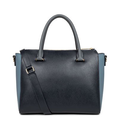 handbag - saffiano signature #couleur_bleu-fonce-bleu-ardoise-gris