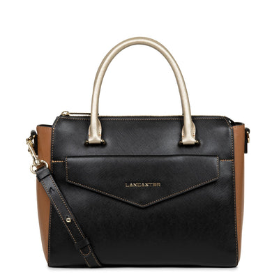 handbag - saffiano signature #couleur_noir-camel-champagne