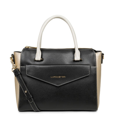 handbag - saffiano signature #couleur_noir-champagne-ivoire