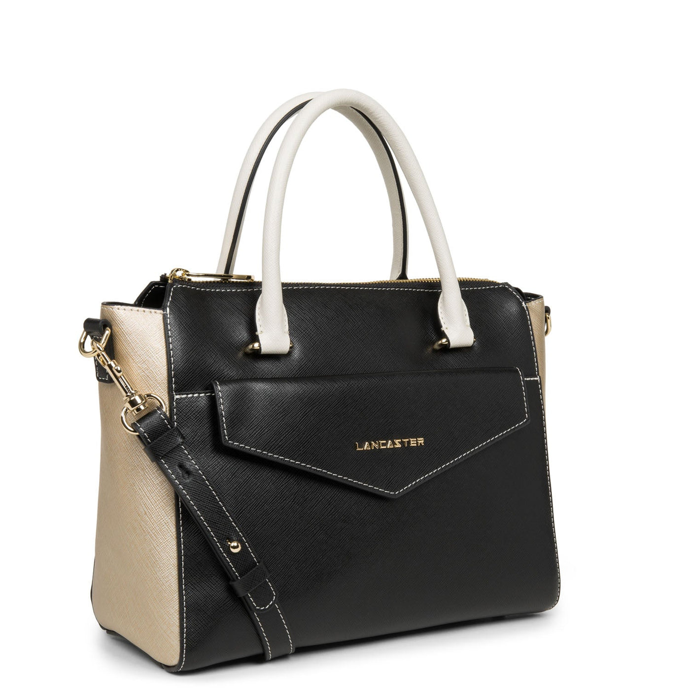 handbag - saffiano signature #couleur_noir-champagne-ivoire