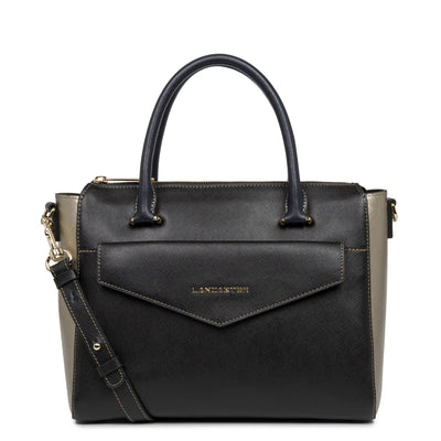 handbag - saffiano signature #couleur_noir-gun-mtal-bleu-fonc