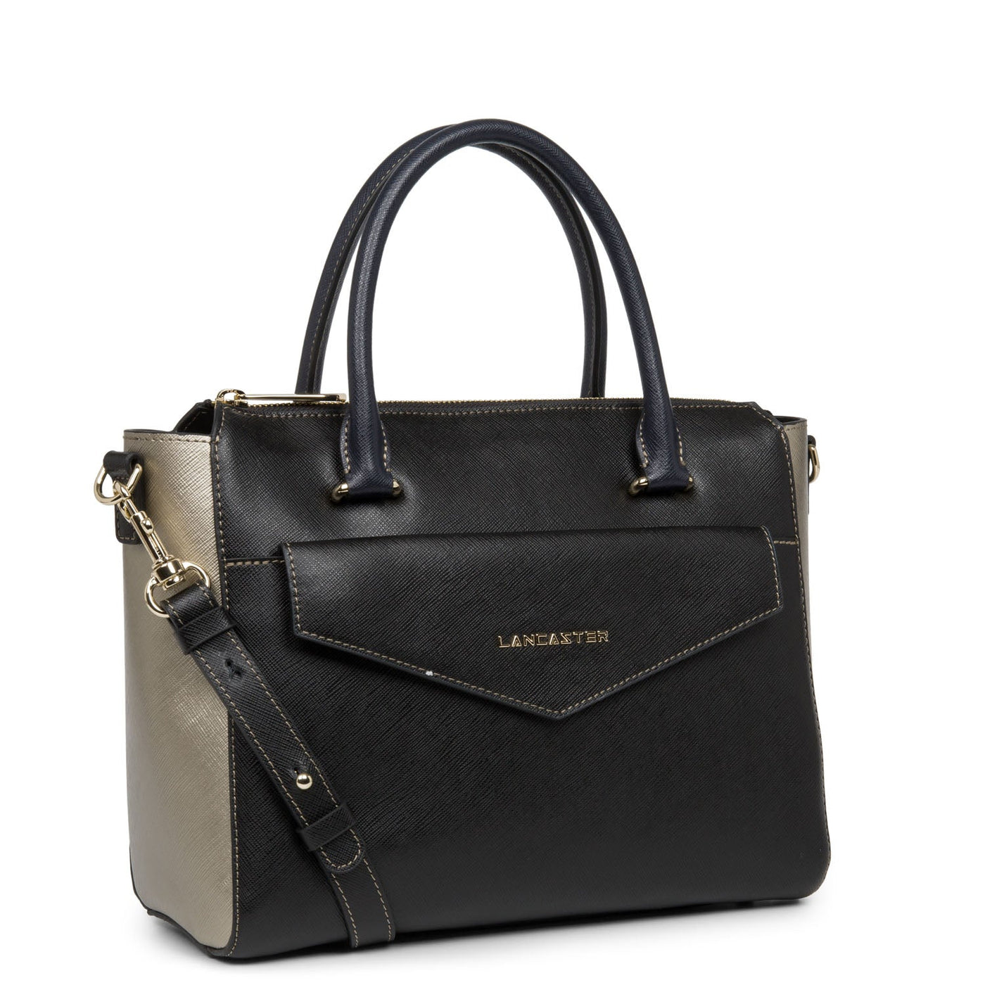 handbag - saffiano signature #couleur_noir-gun-mtal-bleu-fonc