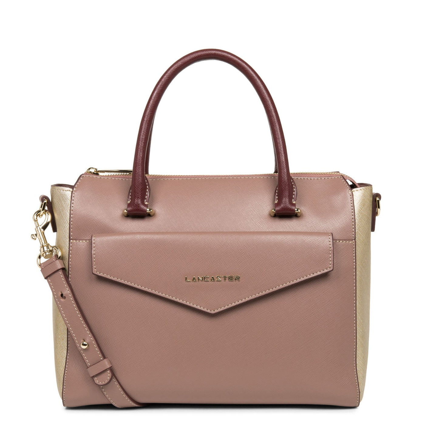 handbag - saffiano signature #couleur_rose-antique-champagne-bordeaux