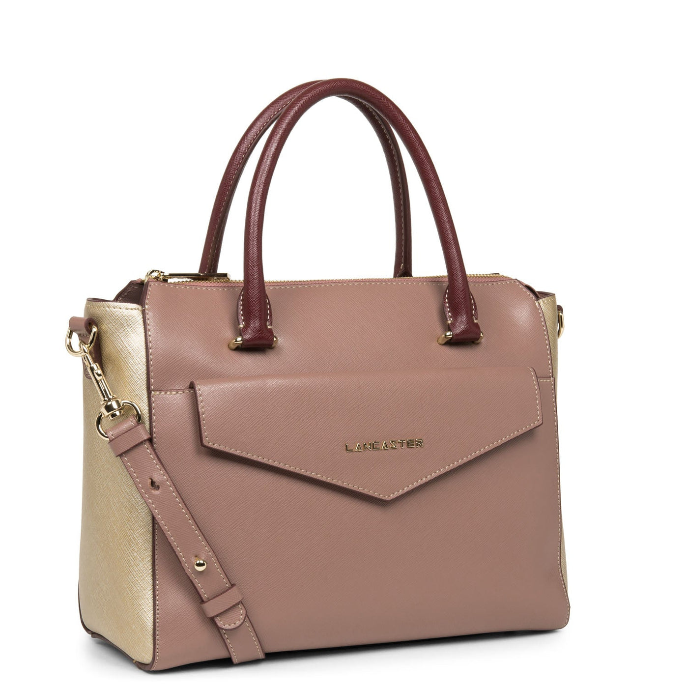 handbag - saffiano signature #couleur_rose-antique-champagne-bordeaux
