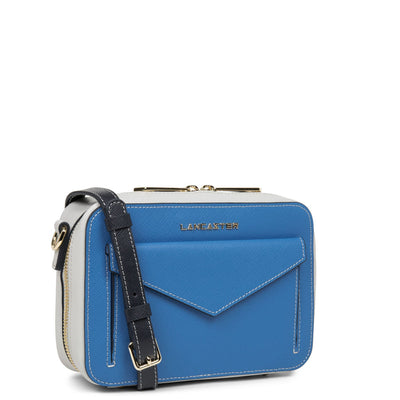 crossbody bag - saffiano signature #couleur_bleu-cyan-gris-perle-bleu-fonce