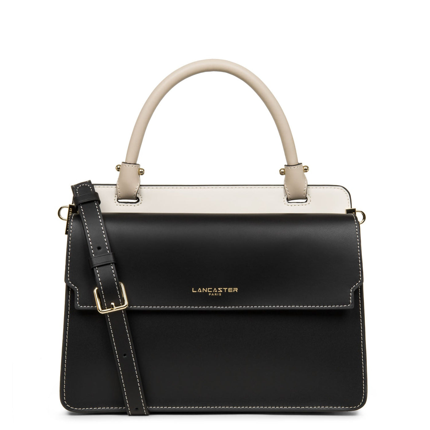 handbag - smooth or #couleur_noir-ecru-galet-ros