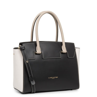 handbag - smooth or #couleur_noir-ecru-galet-ros